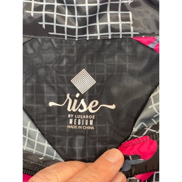 NWT Rise by LuLaRoe Determined Athletic Zip Jacket Medium Black Pink Hi-Low Vent - Picture 6 of 16